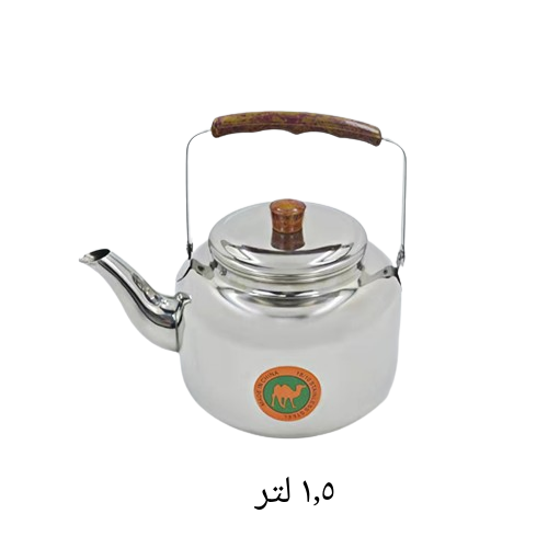 إبريق شاي كلاسيكي من الستانلس ستيل مع مقبض خشبي